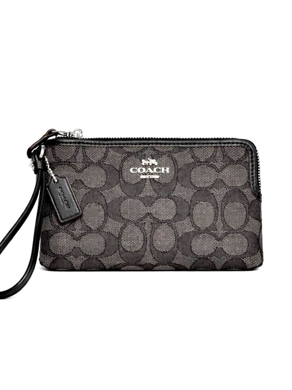 COACH Smoke Grey Colorway Signature Jacquard Corner Zip Wristlet